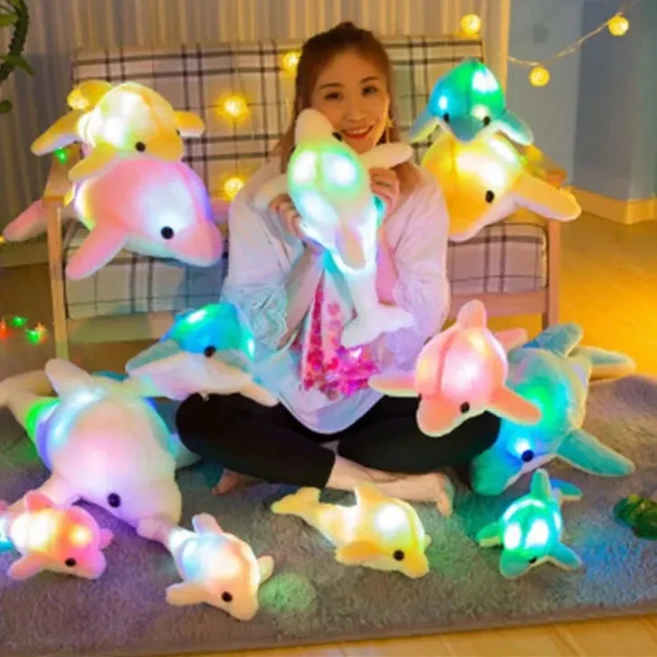 1pc 30cm Cute Plush Animal Cartoon Led Light Luminous Dolphin Stuffed Colorful Plush Toys  Kawaii Birthday Present For Kids