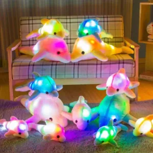 1pc 30cm Cute Plush Animal Cartoon Led Light Luminous Dolphin Stuffed Colorful Plush Toys  Kawaii Birthday Present For Kids