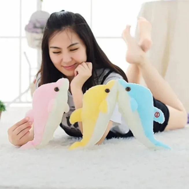 1pc 30cm Cute Plush Animal Cartoon Led Light Luminous Dolphin Stuffed Colorful Plush Toys  Kawaii Birthday Present For Kids