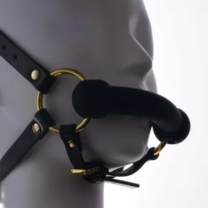 Adjustable Leather Head Restraint Harness Mouth Gag With Leash