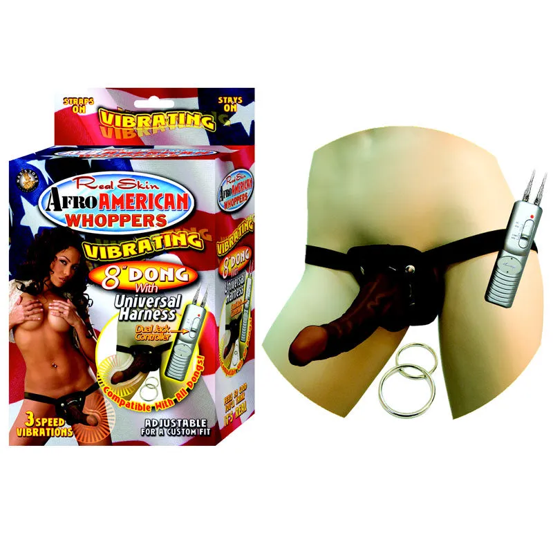 Afro American Whoppers Vibrating 8-Inch Dong With Universal Harness - Brown