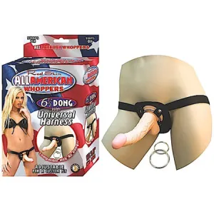 All American Whoppers 6.5-Inch- Dong With  Universal Harness- Flesh