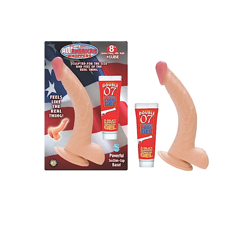 All American Whoppers 8 in. Curved Dong with Balls   Lube