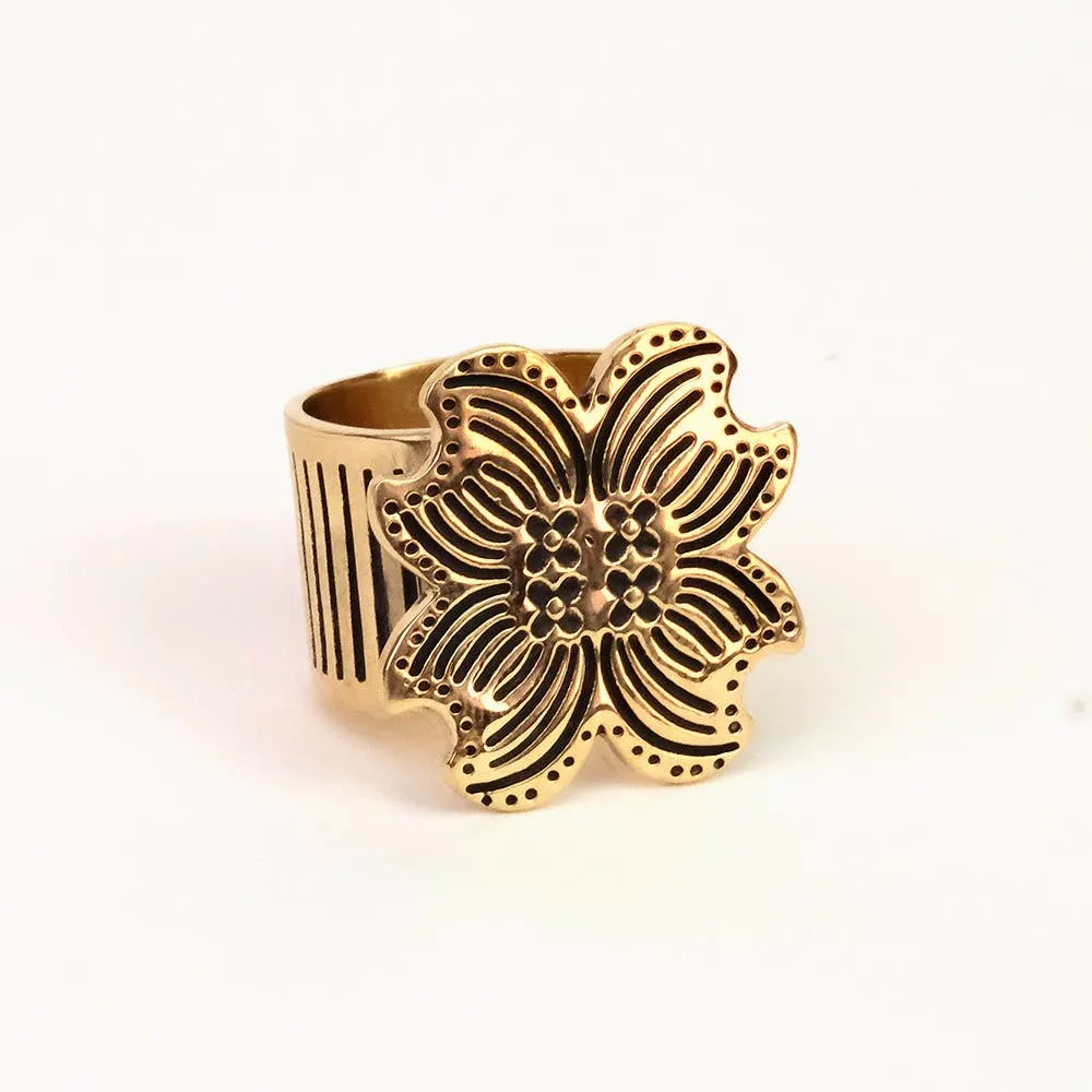 Amy Flower Brass Bandana Slide Ring by Handker