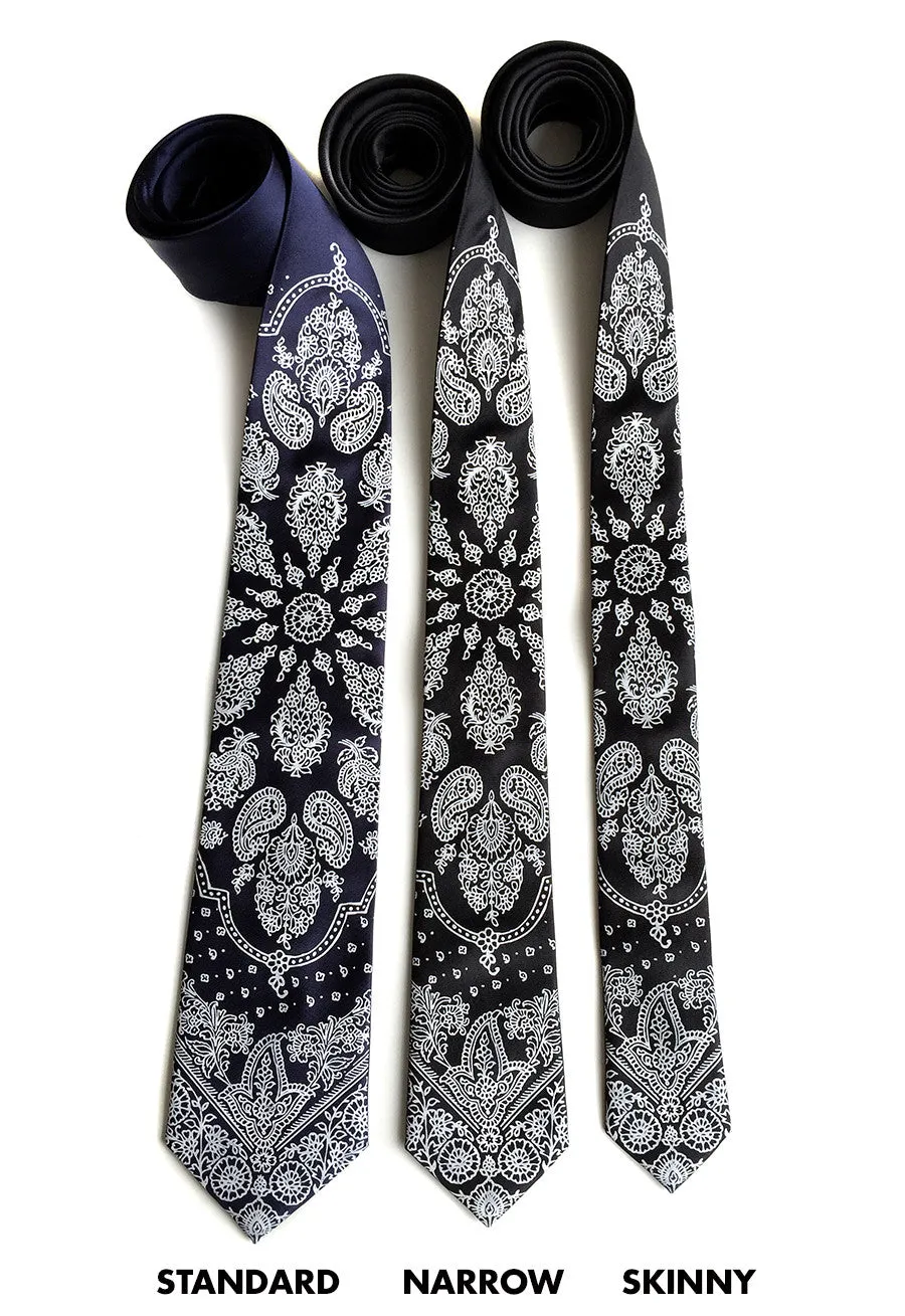 Bandana Print Necktie. Paisley cowboy tie.