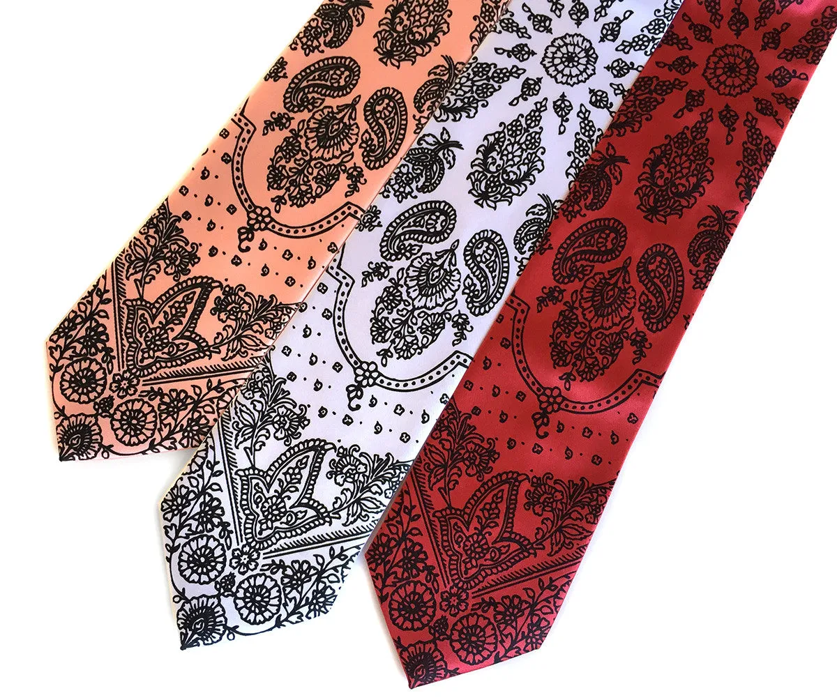 Bandana Print Necktie. Paisley cowboy tie.