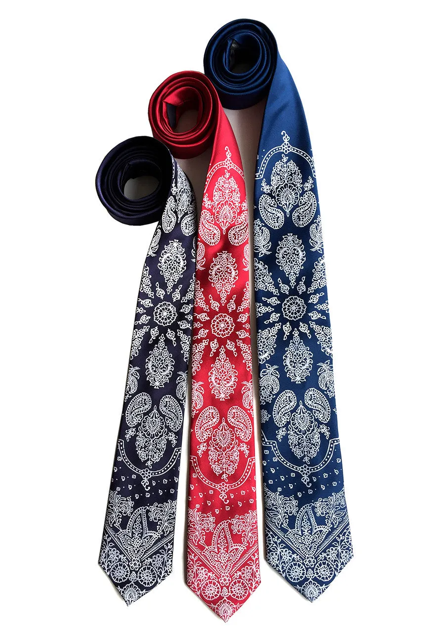 Bandana Print Necktie. Paisley cowboy tie.