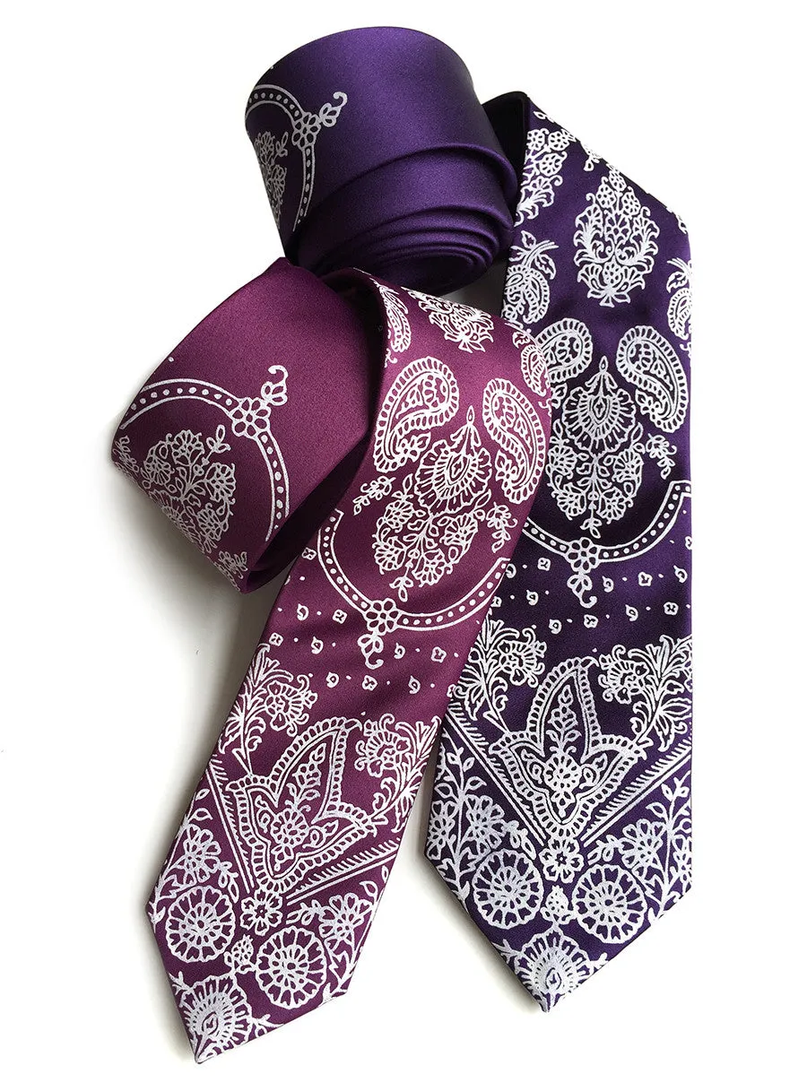 Bandana Print Necktie. Paisley cowboy tie.