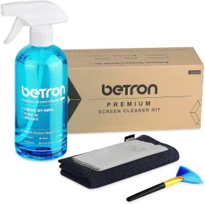 Betron TV Screen Cleaner Including Microfibre Clothes and Dust Brush for LED, HDTVs, PC Monitors, Tablets, Laptops, Smartphone, Camera Lenses, 500ml