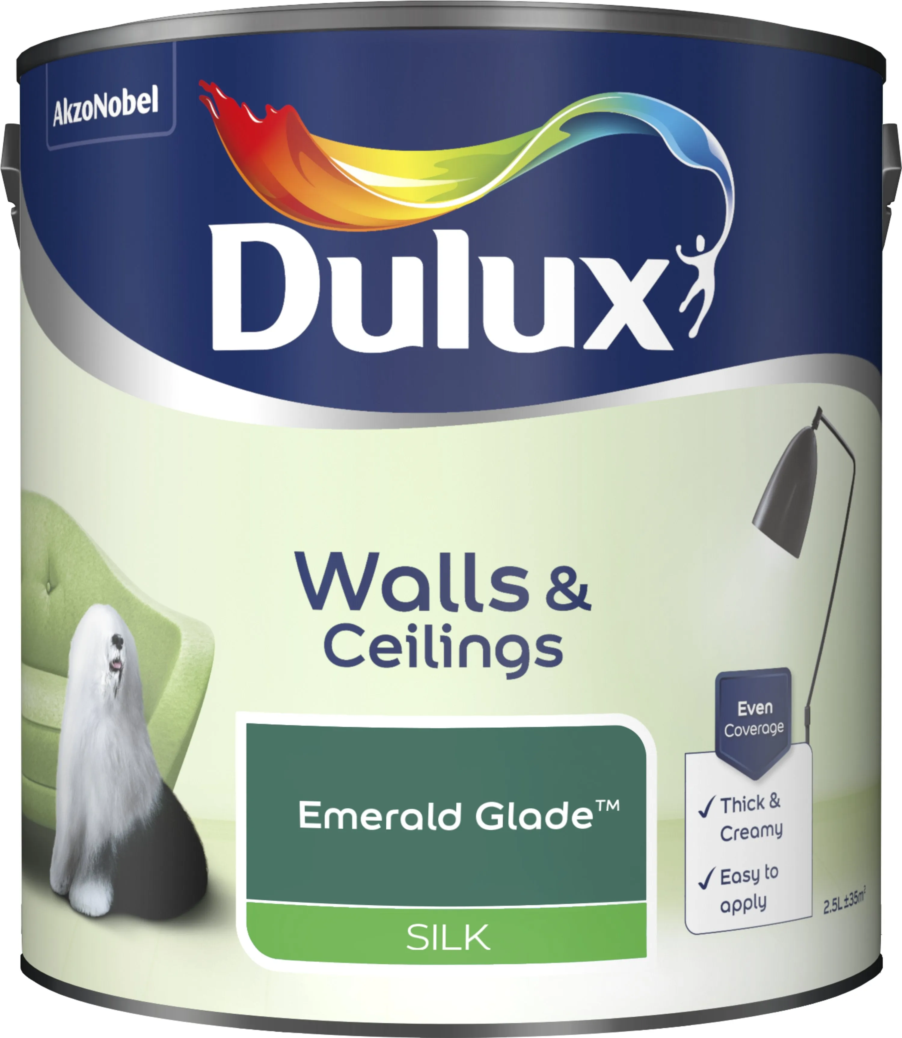 Dulux Silk Emulsion Paint For Walls And Ceilings - Emerald Glade 2.5L