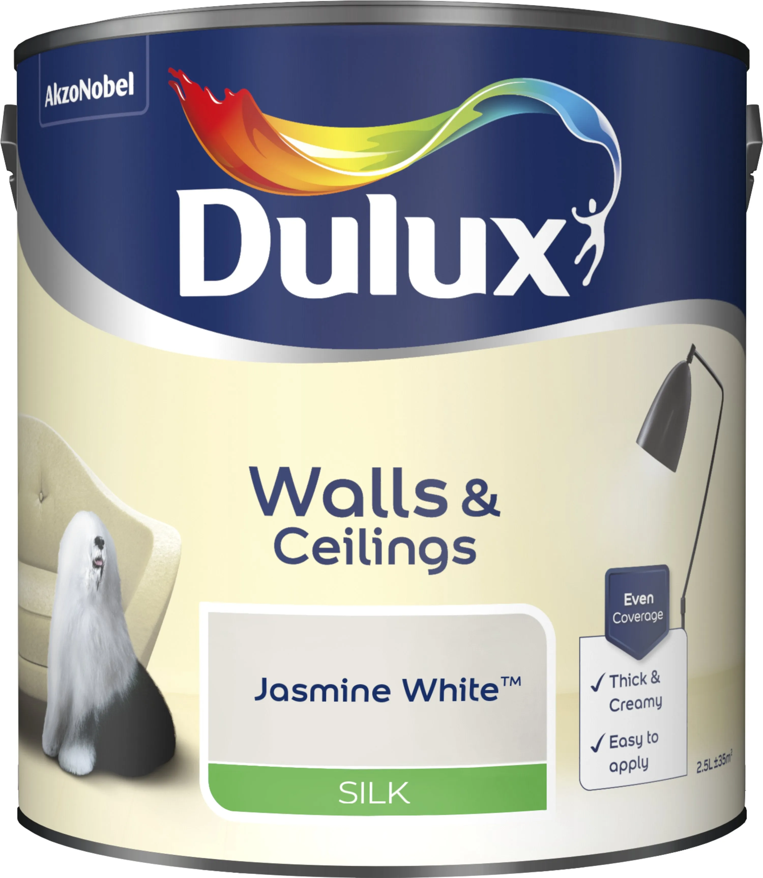 Dulux Silk Emulsion Paint For Walls And Ceilings - Jasmine White 2.5L