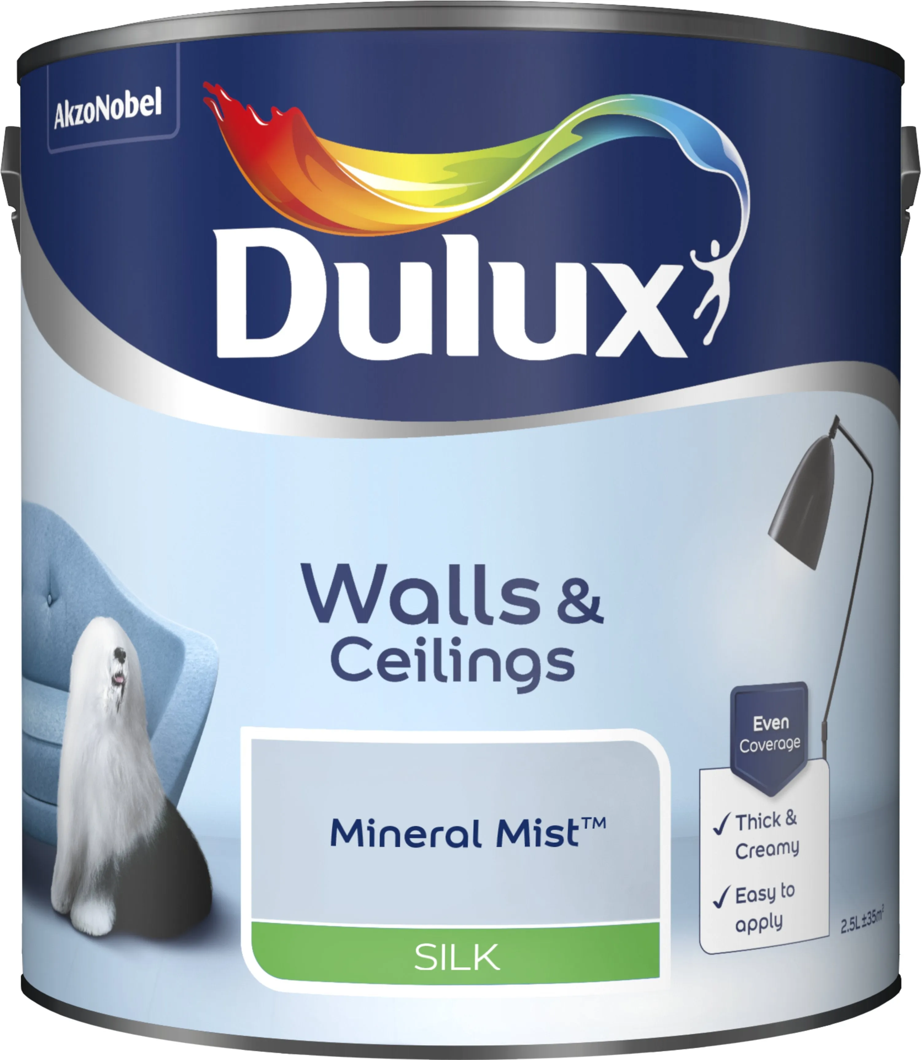 Dulux Silk Emulsion Paint For Walls And Ceilings - Mineral Mist 2.5L