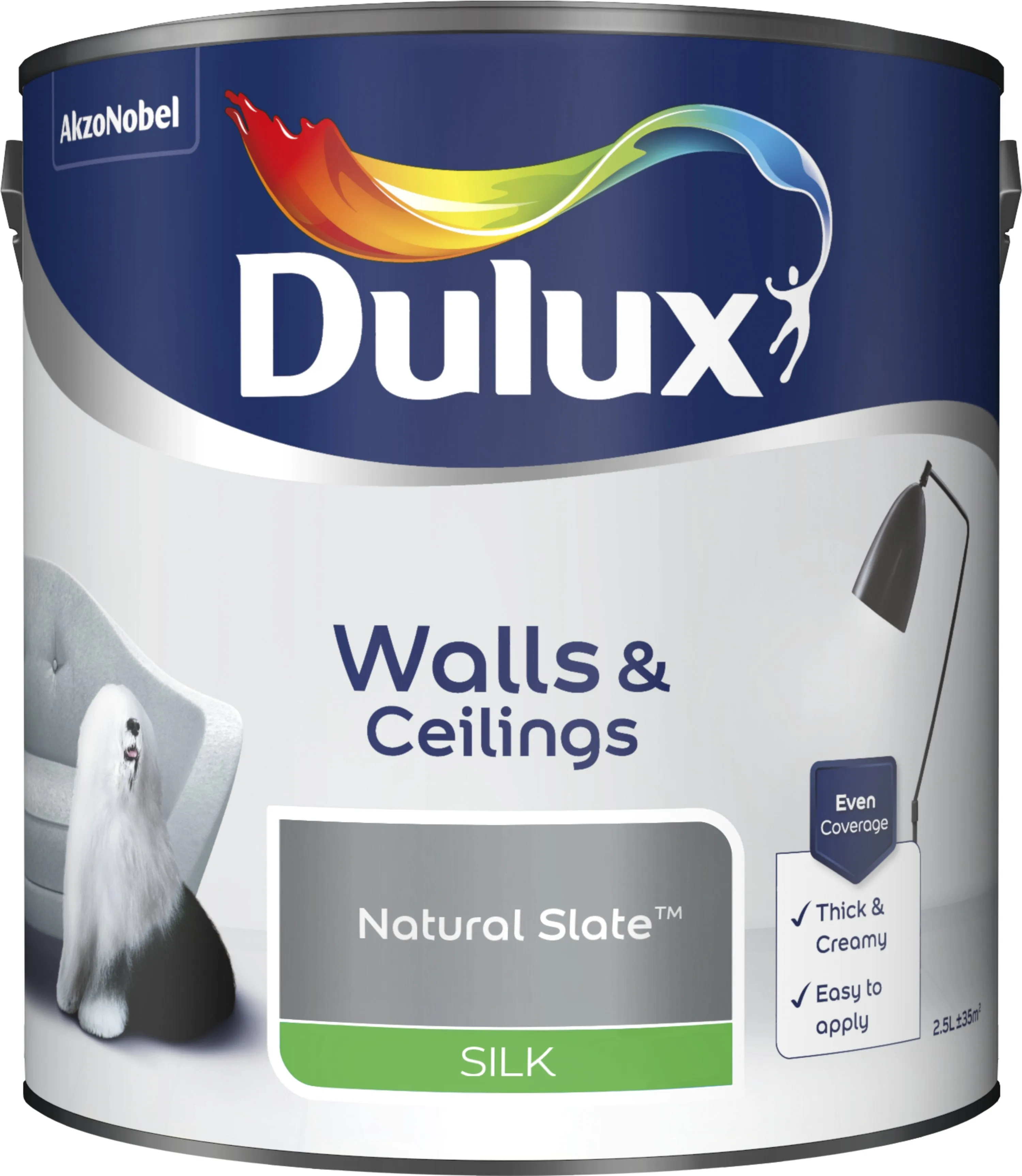 Dulux Silk Emulsion Paint For Walls And Ceilings - Natural Slate 2.5L