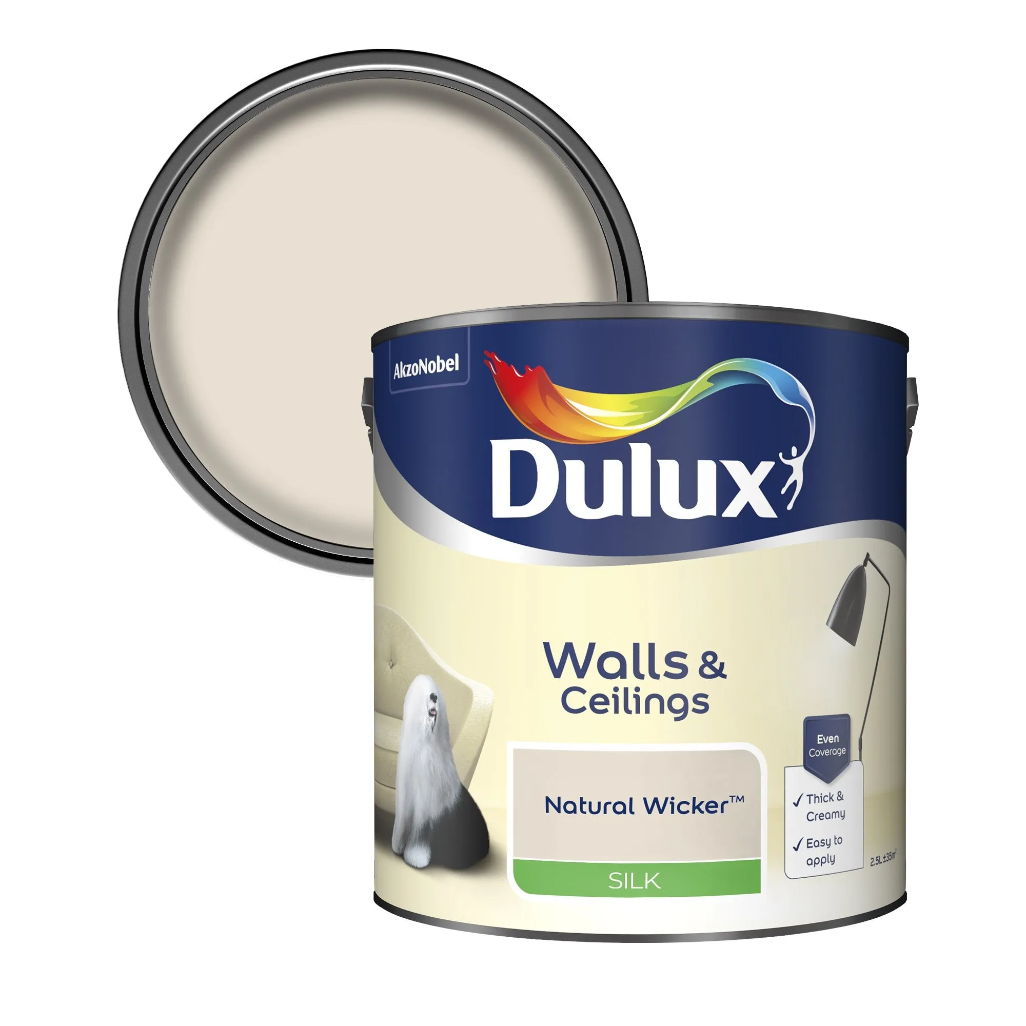 Dulux Silk Emulsion Paint For Walls And Ceilings - Natural Wicker 2.5L