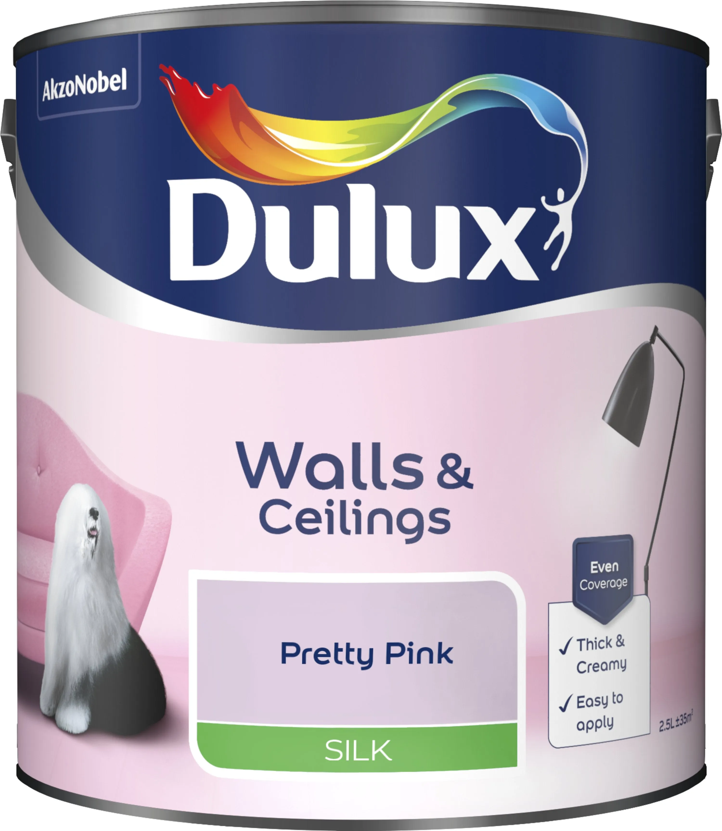 Dulux Silk Emulsion Paint For Walls And Ceilings - Pretty Pink 2.5L