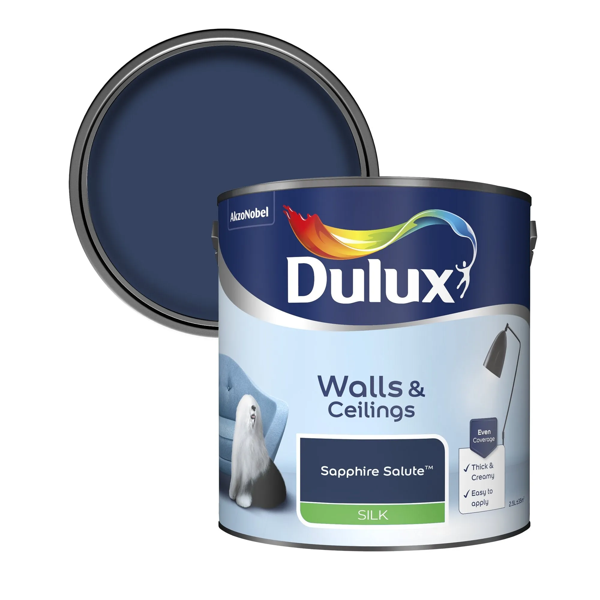 Dulux Silk Emulsion Paint For Walls And Ceilings - Sapphire Salute 2.5L