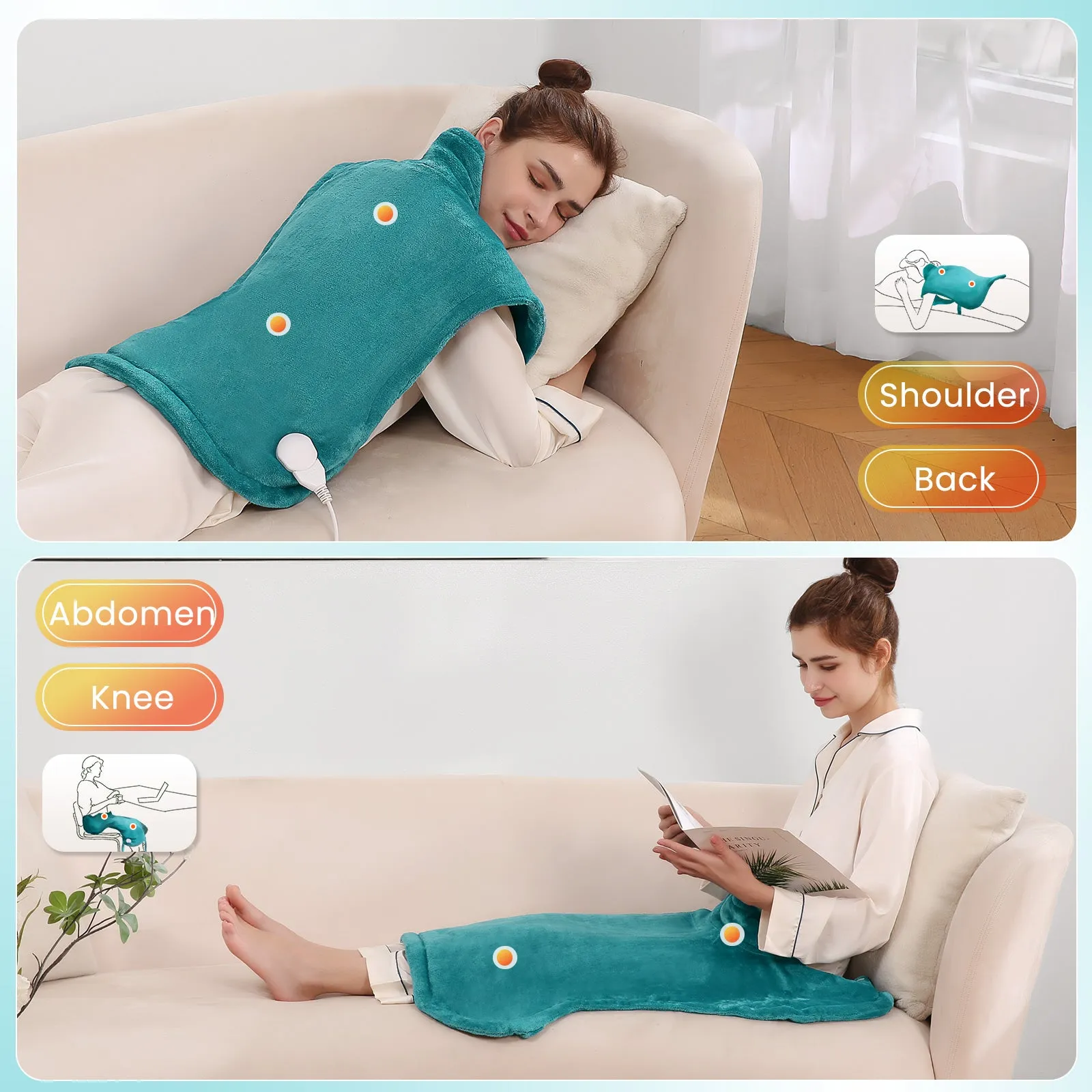 Large 24x33inch Heating Pad for Shoulder and Neck , with 5 Heat Settings and 2 Hour Auto shut off, Lake Green