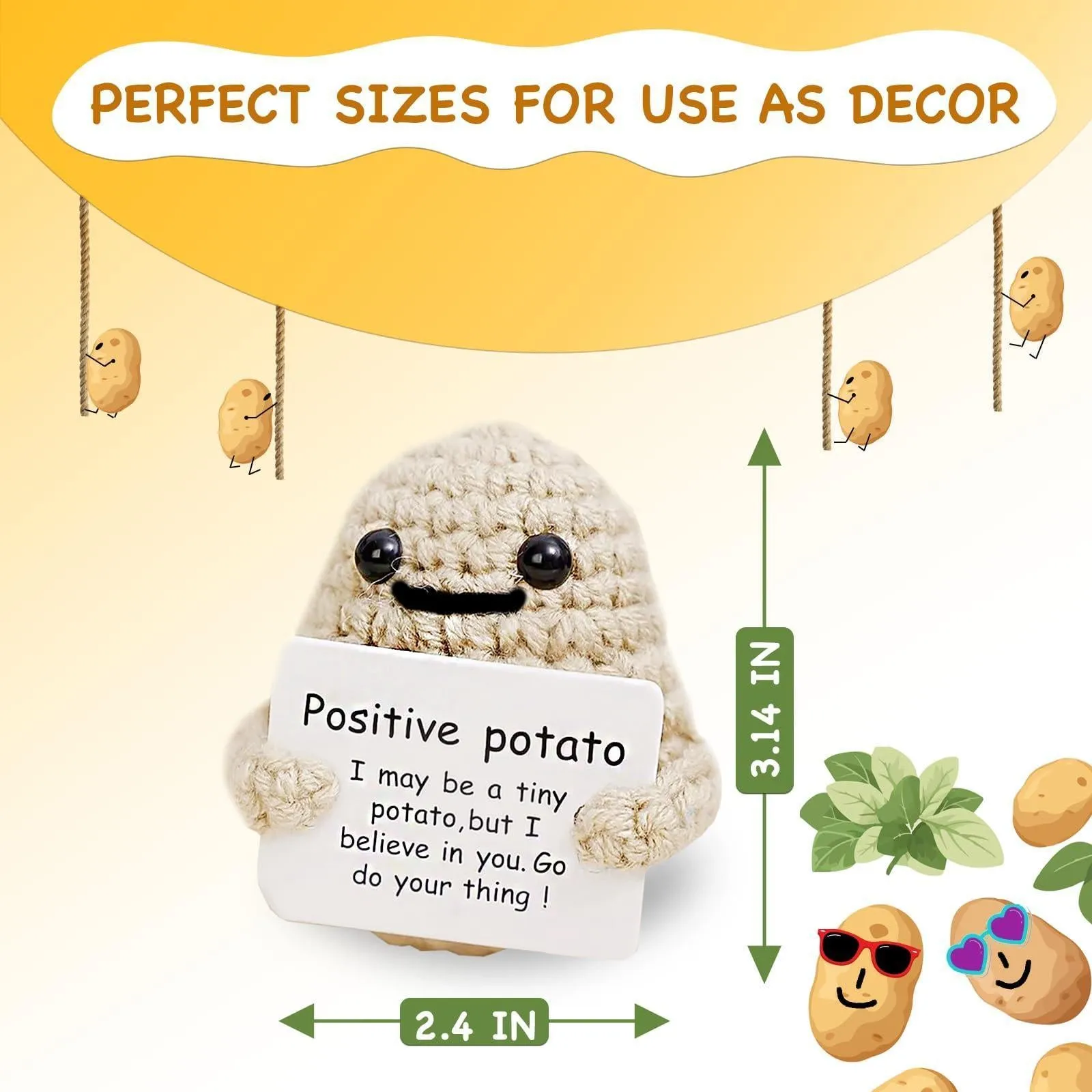 Mini Funny Positive Potato Adorable 3 Inch Knitted Toy with Uplifting Card