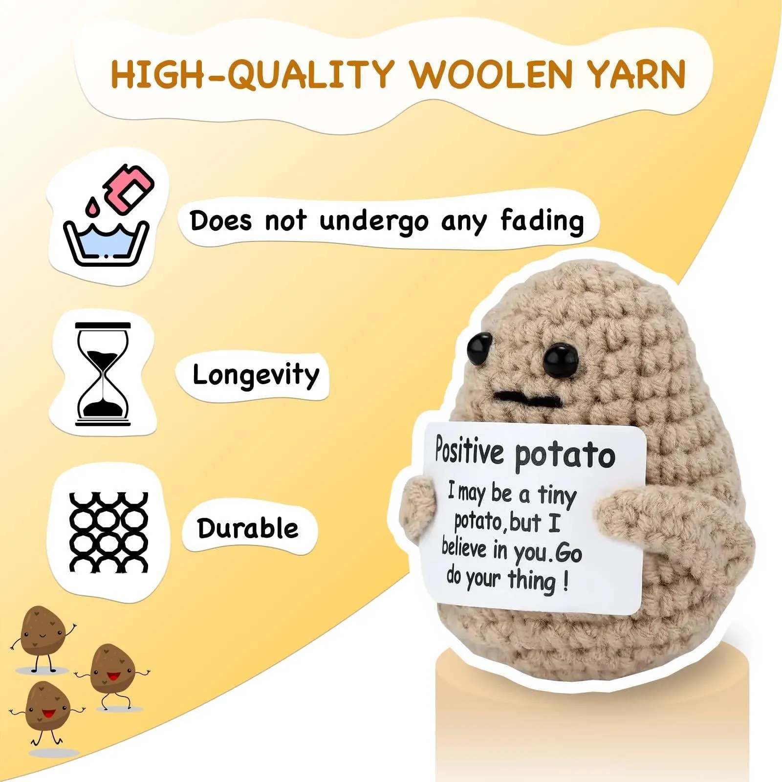 Mini Funny Positive Potato Adorable 3 Inch Knitted Toy with Uplifting Card