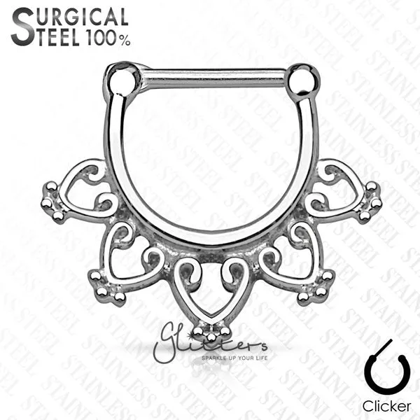 Open Heart Filigree Surgical Steel Septum Clickers