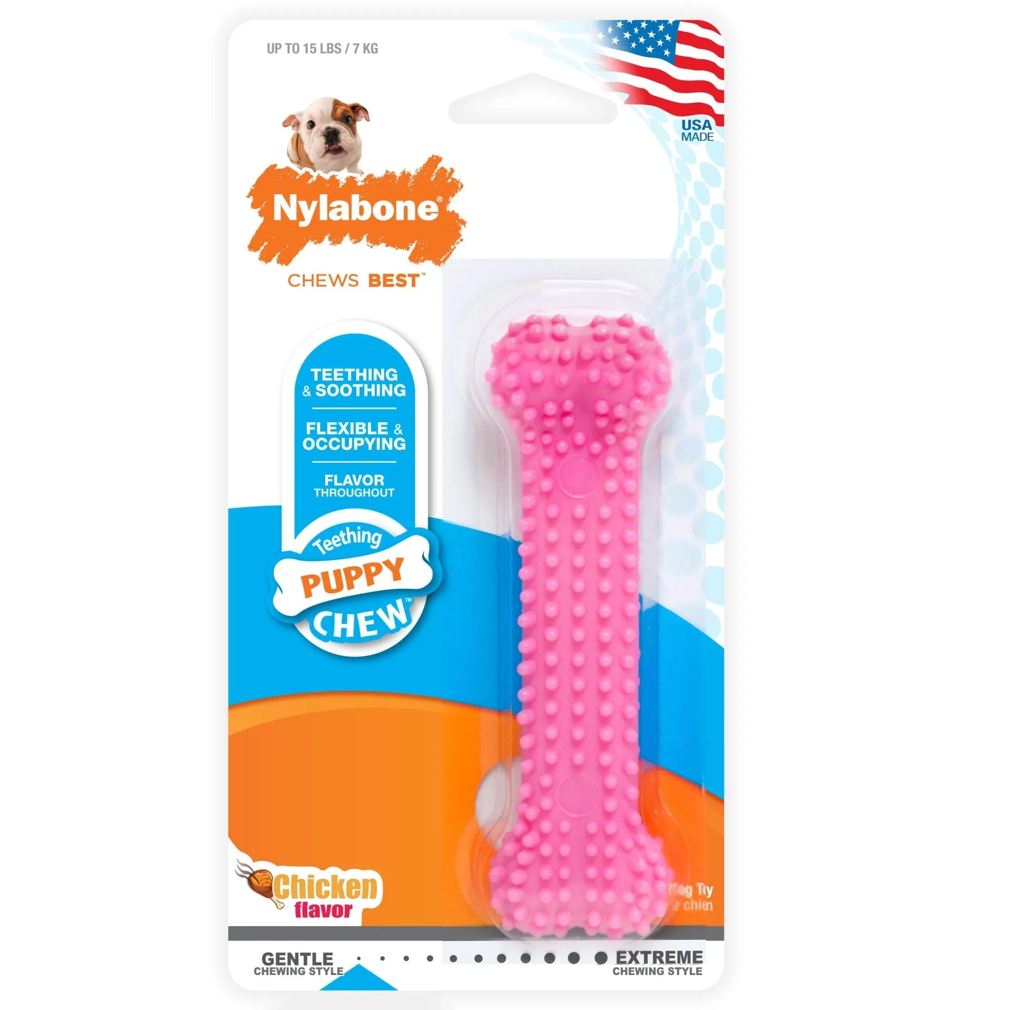 Puppy Teething & Soothing Flexible Chew Toy, Chicken, Pink, X-Small/Petite, Up to 15 lbs.