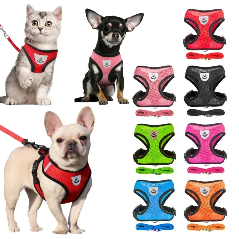 Small Dog Breathable Mesh Harness and Leash Set - Lightweight Harness for Puppies, Kittens, French Bulldogs, Chihuahuas, and Pugs