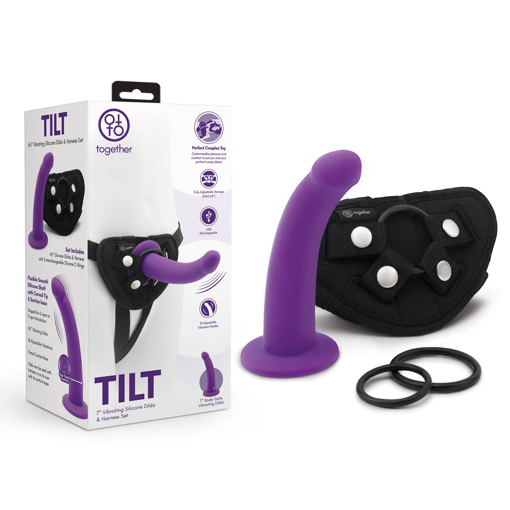 TILT 6.5" Vibrating Silicone Dildo & Harness Set